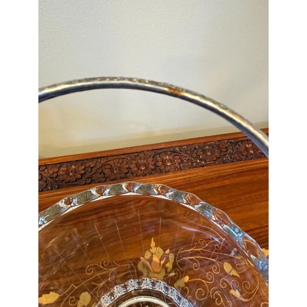 Vintage Glass Ice Bucket with Metal Handle Mid Century Barware‎